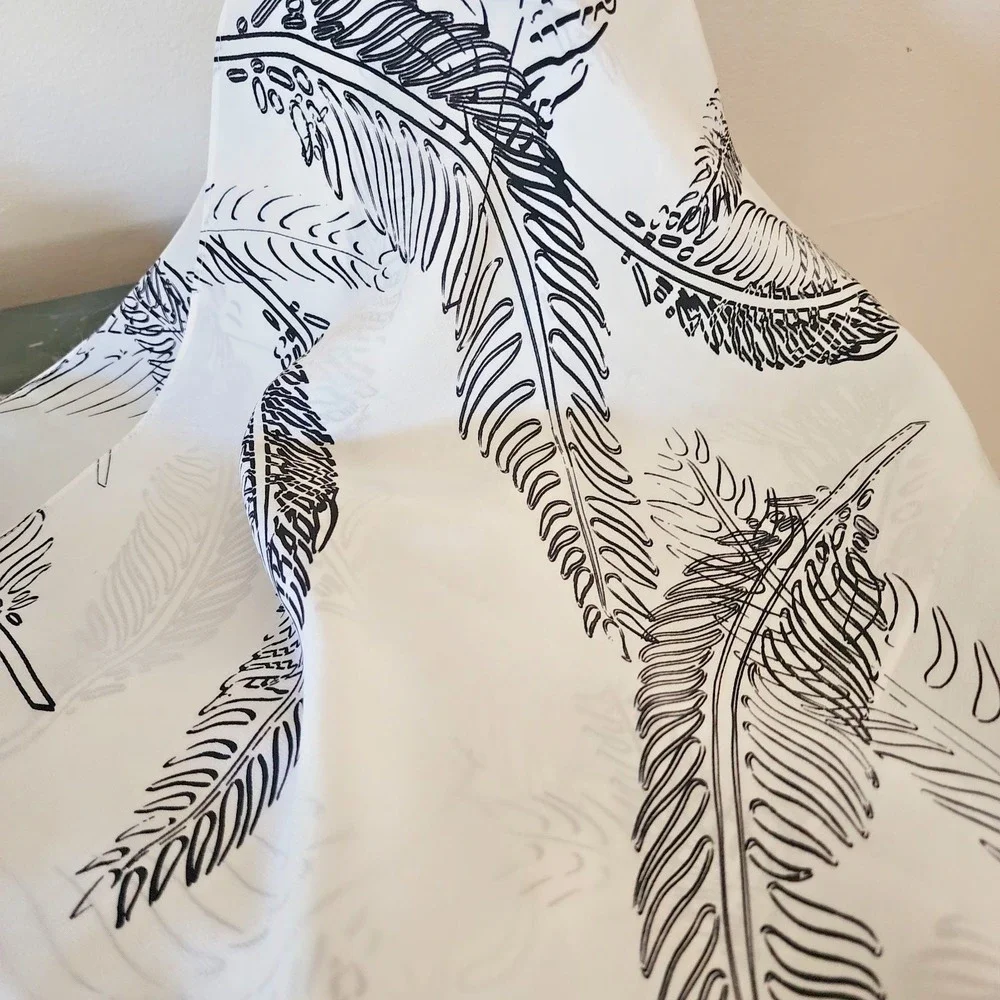 Allison W Black and White Feather Print Silk Oblong scarf  48